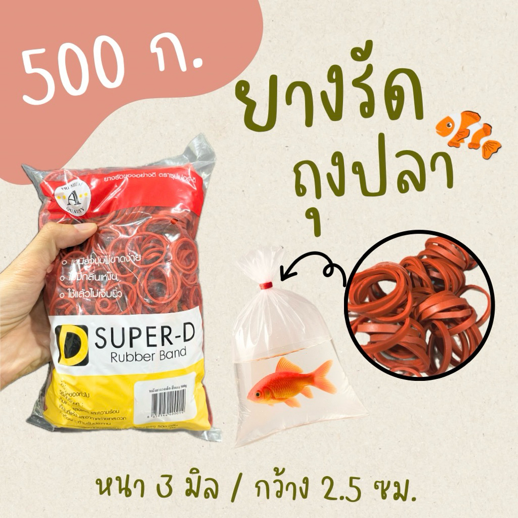 ยางรัดถุงใส่สัตว์น้ำ ปลา กุ้ง หนา 3 mm. กว้าง 2.5 cm. เหนียวทน คุณภาพสูง ไว้ใจได้