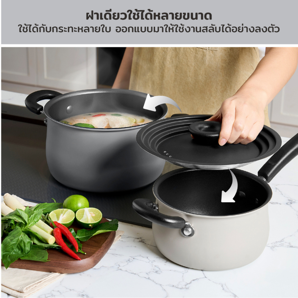 MEYER Stackable Cookware Set 4 ชิ้น Non-Stick ชุดหม้อกระทะ ประหยัดพื้นที่ครัว  (10162-T) ราคา ถูกที่สุด ดีลบีเคเค แกลเลอรีภาพที่ 5