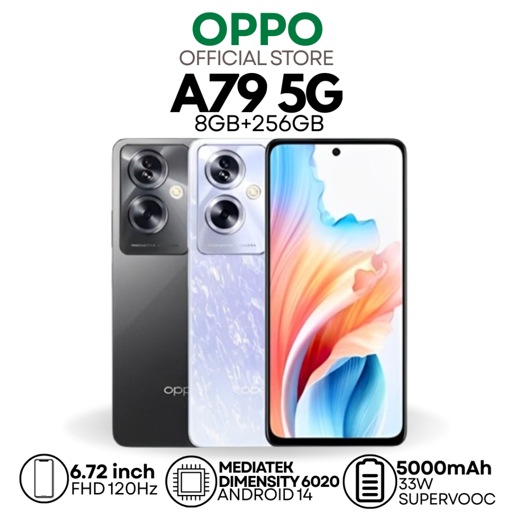 OPPO A79 5G | 8GB+256GB | Dimensity 6020 | จอสวย AMOLED | กล้อง 50MP | แบต 5000mAh | ชาร์จไว 33W