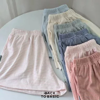 รีสต๊อก เติมสี [BackToBasic] กางเกงขาสั้นผู้หญิงใส่อยู่บ้าน ลายริ้ว ใส่นอน มีกระเป๋า ผ้าหนานุ่ม ใส่สบายมากๆ