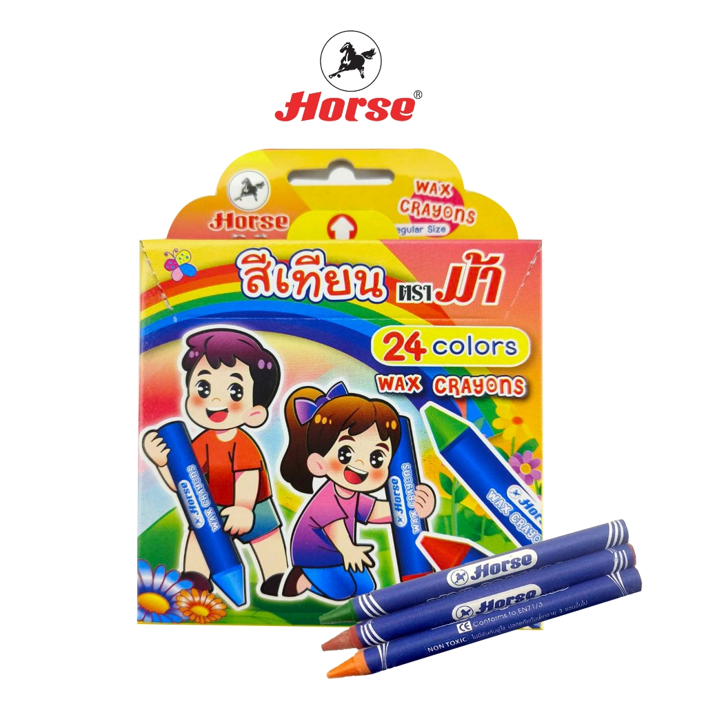 Horse ตราม้า สีเทียน ขนาดแท่งกลาง 24 สี จำนวน 1 กล่อง