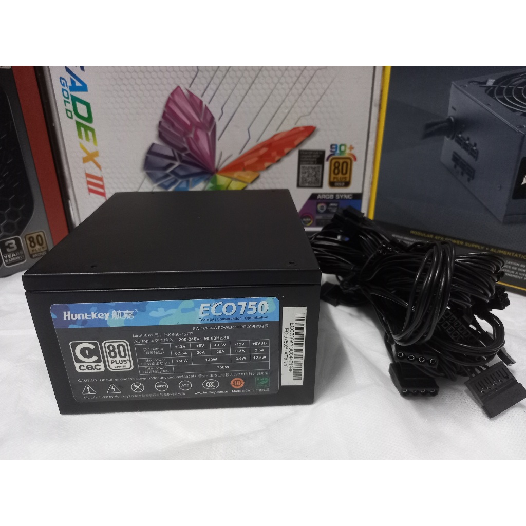 PSU มีPcie5.0 ประกัน 4เดือน Huntkey Eco 750W 80+White มือ2 สายดำ / power supply / PSU / พาวเวอร์ซัพพ