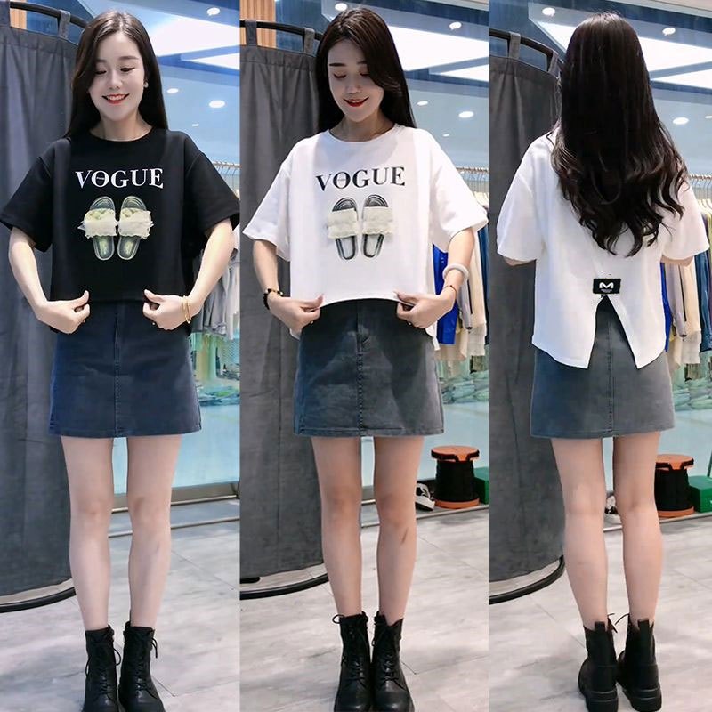 เสื้อครอปสาวอวบสไตล์เกาหลี Oversize ผ่าหลัง แฟชั่นใส่สบายรับหน้าร้อน