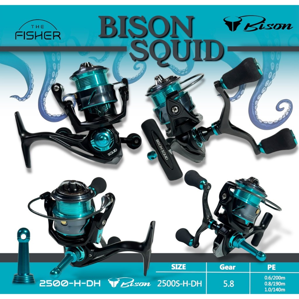 A01 BISON SQUID  รอกสปิน(ตกหมึก) 2500S-H-DH แขนคู่