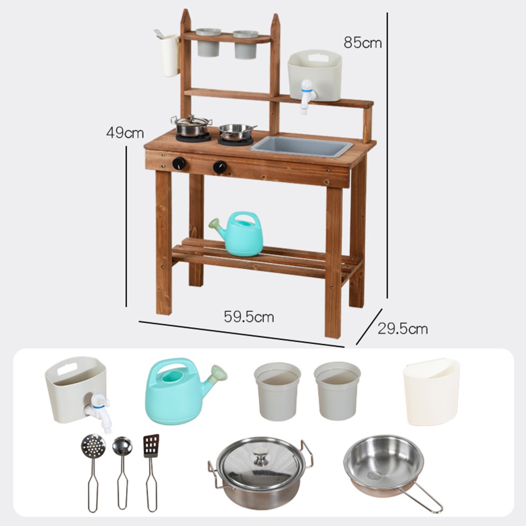 ครัวไม้เด็ก ชุดครัว ชุดเชฟ ของเล่นไม้ Outdoor multifunctional cooking and gardening set with roller - รูปที่ 6
