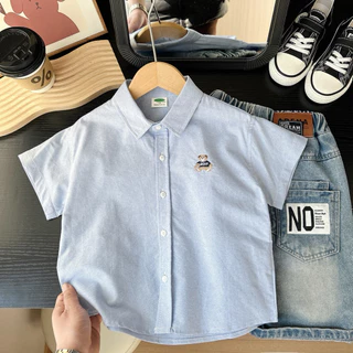 เสื้อเชิ้ตเด็ก แขนสั้น ผ้าอ้อกฟอร์ม พร้อมส่งในไทย เสื้อเด็กผู้ชาย