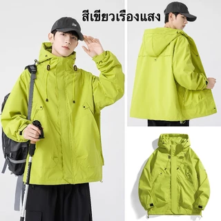 เสื้อแจ็คเก็ตผู้ชายอเมริกันย้อนยุคหลวมสบายๆกีฬากลางแจ้งกันลมและแจ็คเก็ตสไตล์เป็นกลางกันน้ําใส่ปีนเขา กีฬา และออกกำลังกาย
