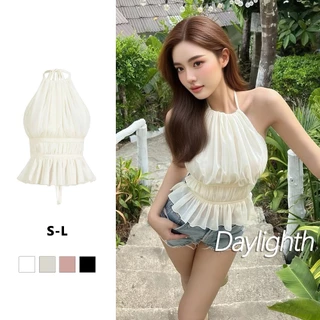 เสื้อกั๊กเซ็กซี่สีทึบรอบคอแขวนคอเสื้อกั๊กผู้หญิงBackless Lace-Up Top DL