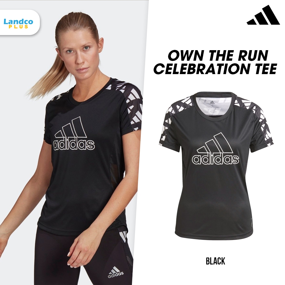 Adidas อดิดาส เสื้อยืดวิ่งออกกำลังกาย สำหรับผู้หญิง สีดำ RN W Own The Run Celebration TEE GM1587 BK 