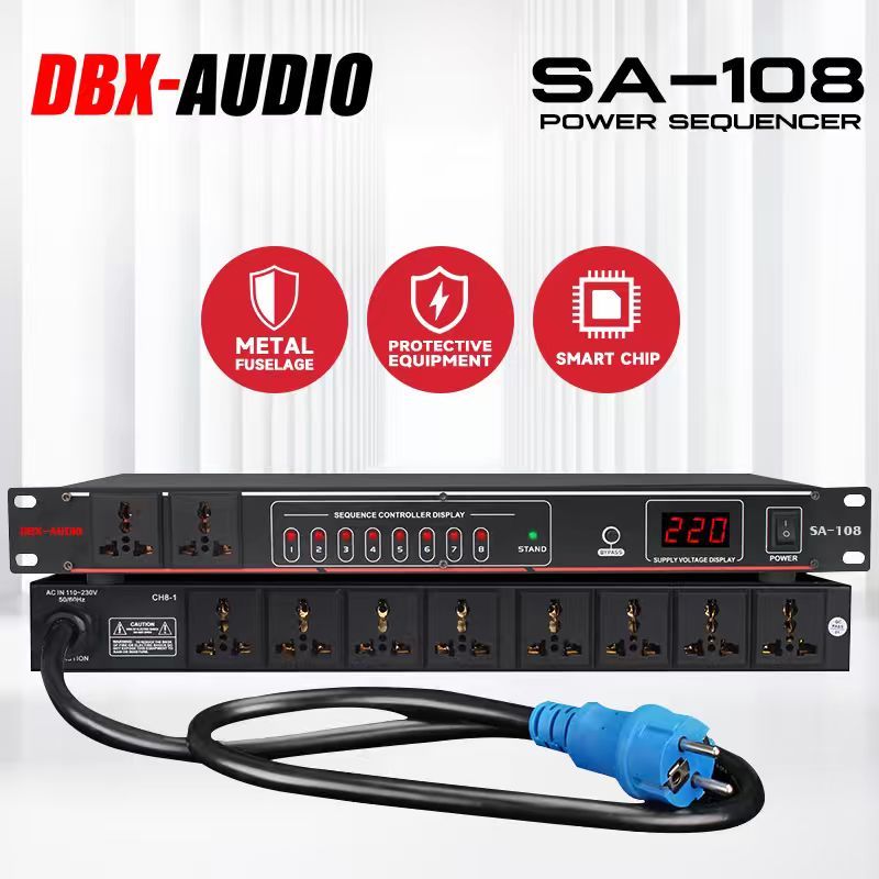 DBX-AUDIO SA-108 / SA-218 ตัวควบคุมลำดับพลังงาน, สวิตช์เพาเวอร์แยกเฟสเดียวพร้อมสวิตช์เสียงบายพาส