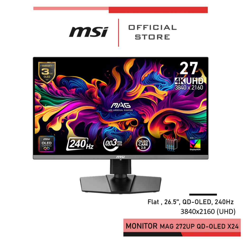 [Pre-Order] MSI MAG 272UP QD-OLED X24 Monitor จอคอมพิวเตอร์ 3840 x 2160 (UHD)