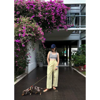 Pastelsmotel - Paper barrel pants. กางเกงเอวยืด ทรงbarrel ขาโค้ง ผ้าคอตตอนผสมไนลอน