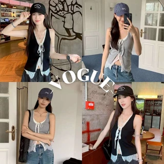 Vogue🌟พร้อมส่ง🌟 เสื้อกล้าม สีพื้น มีฟองน้ำในตัว ยืดพอดีสไตล์สาวเกาหลี มินิมอล (FY3565)
