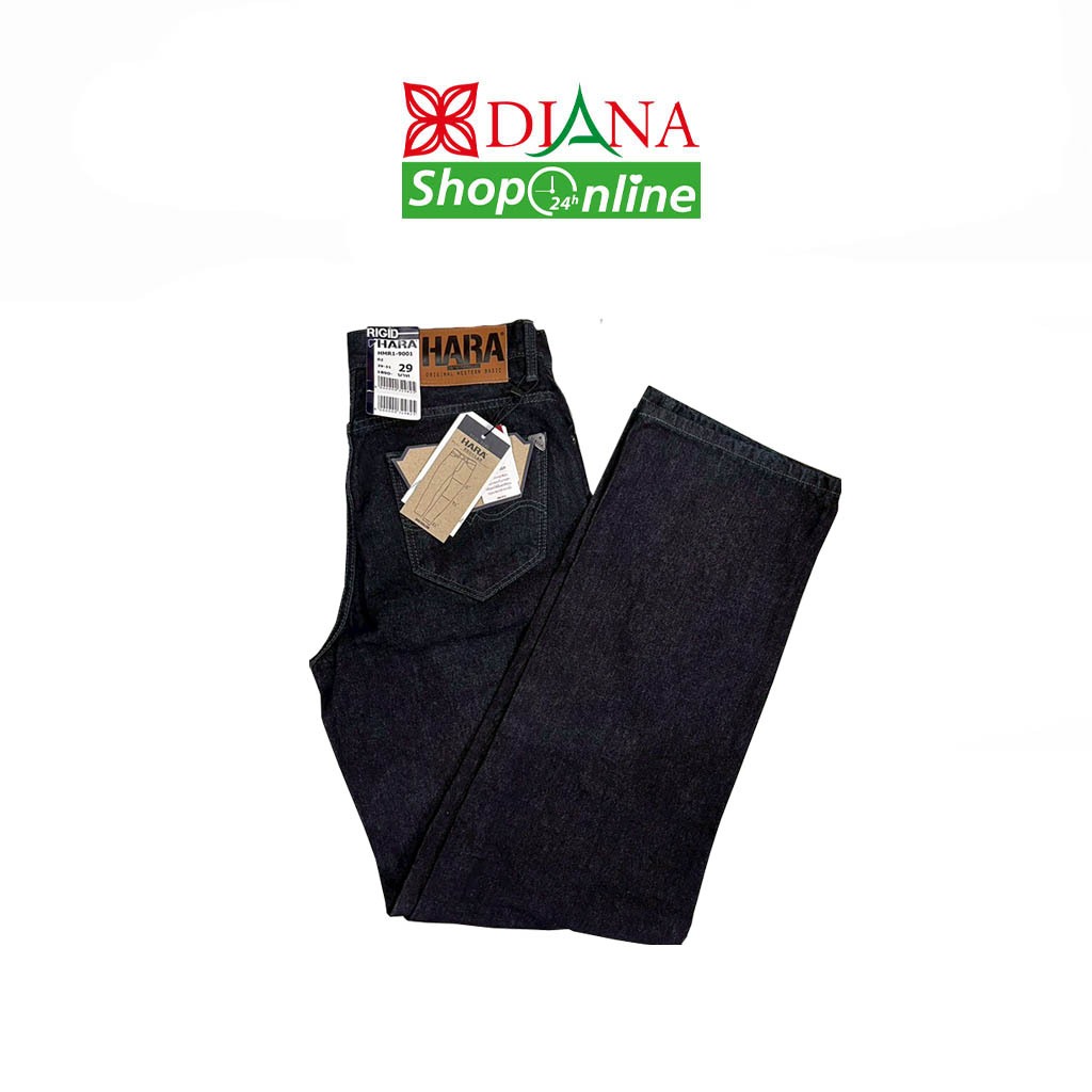 Hara กางเกงยีนส์ผู้ชาย สีมิดไนท์ ทรงกระบอกตรง ขากระบอกตรง ด้ายเทา รุ่น HMR1-9001 สี02
