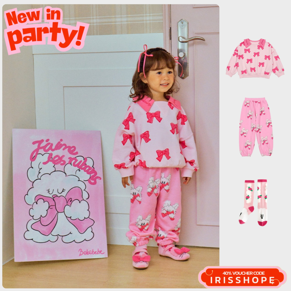 「สินค้าลิขสิทธิ์แท้」IRIS KIDS 25 autumn Bebe series IKS33035 sweet bow เสื้อผ้าสไตส์เกาหลี ผ้านุ่มใส่สบาย