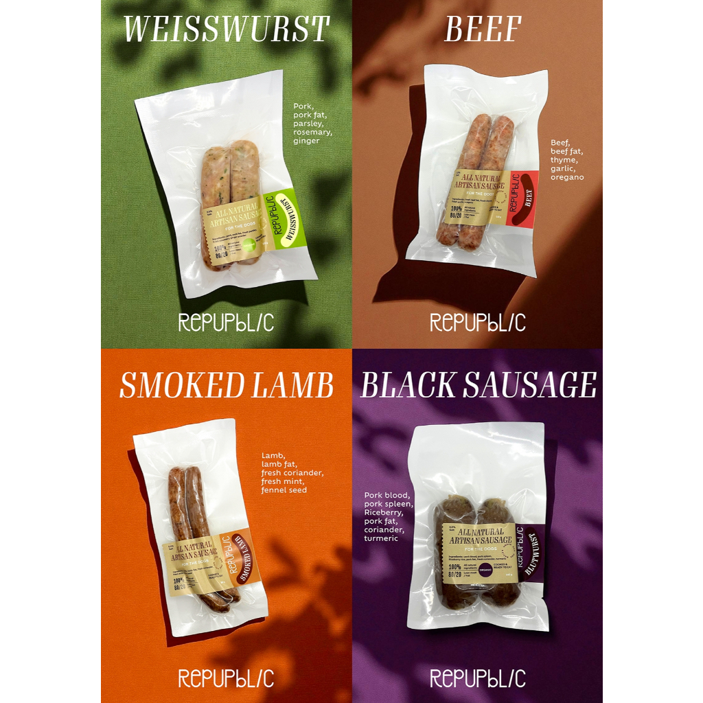 Repupblic Artisan Sausage for Dogs  ไส้กรอกสำหรับสุนัข ขนมสุนัข อาหารสุนัขแช่แข็ง หอมอร่อย ส่งโดยรถเย็น