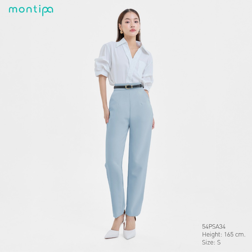 Montipa กางเกงเอวสูง กางเกงทรงสอบ ซิปหลัง ผ้า Iron Free อยูทรง ยับยาก 54PSA34