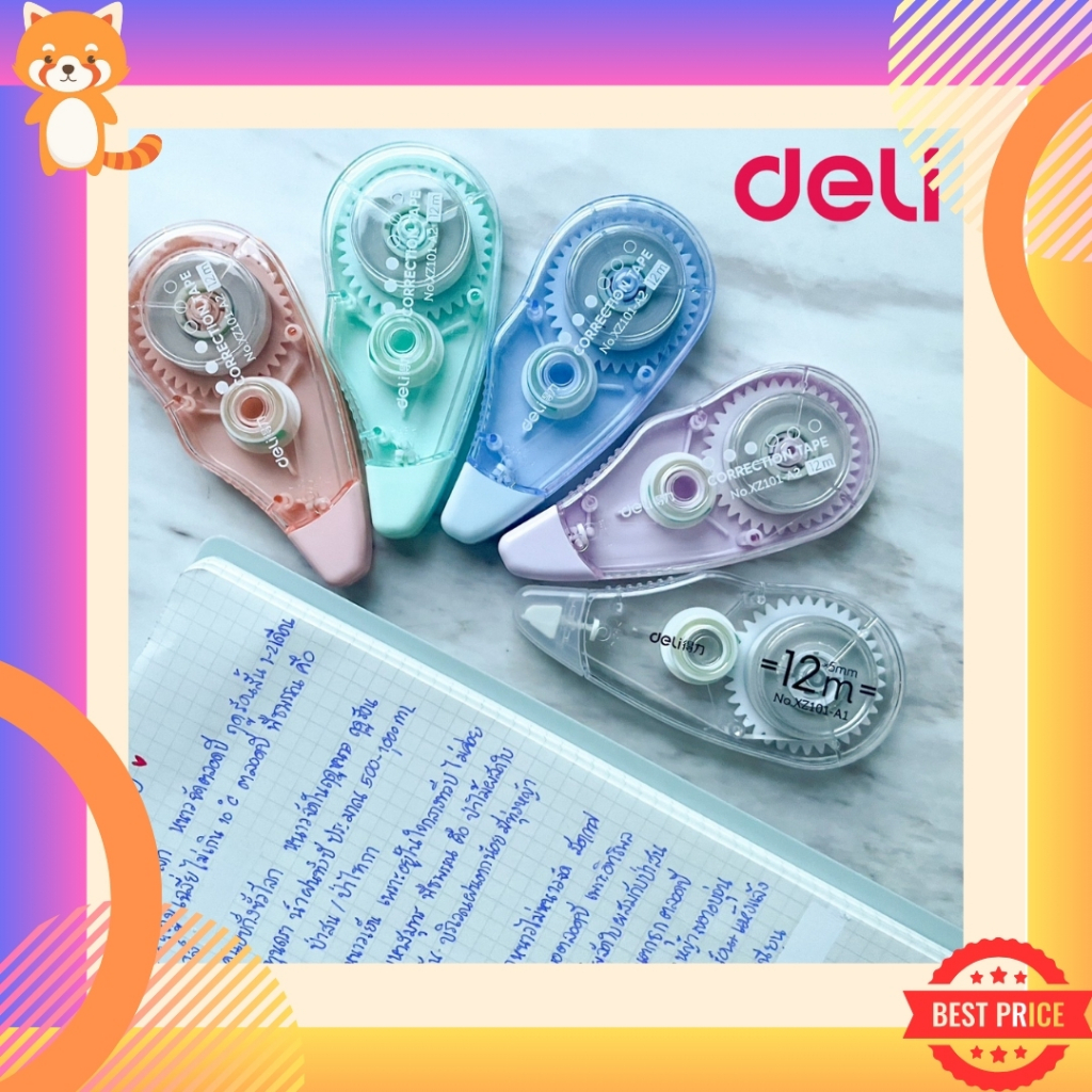 Deli Minimal เทปลบคำผิด Correction Tape ดีไซน์เล็กสีพาสเทล เทปยาว 12เมตร แบบใส ใช้งานง่าย มีฝาปิด นำเข้าจากต่างประเทศ