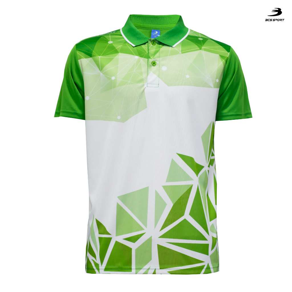 BCS SPORT เสื้อพิมพ์ลาย/กีฬา คอโปโล ปกสปอร์ต สีเขียว UNISEX เนื้อผ้า MICRO PLUS+ รหัสJ9026/J9028 POLO-NECK SUBLIMATION