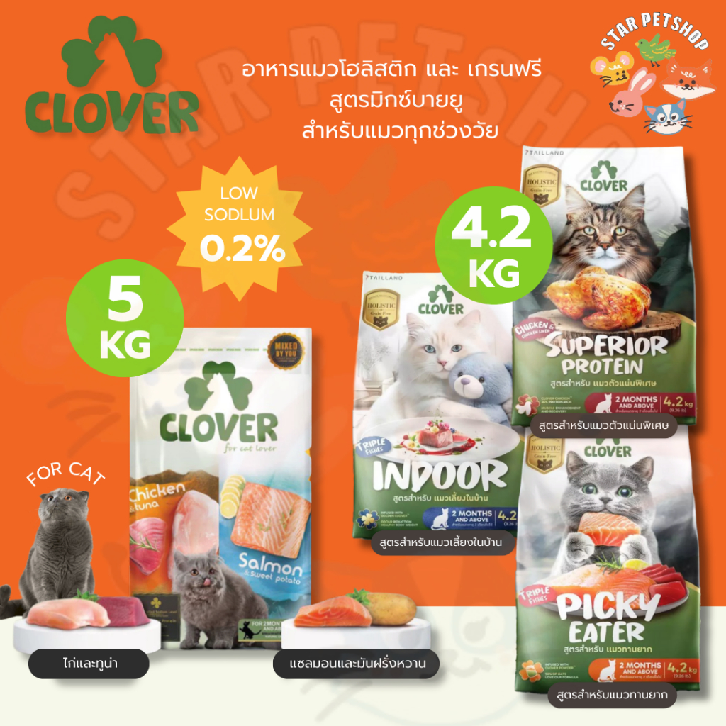 Clover อาหารแมว โคลเวอร์ ultra holistic & grain-free ตัวแน่นถนอมไต บำรุงขน ขนาด 4.2 และ 5 กิโลกรัม