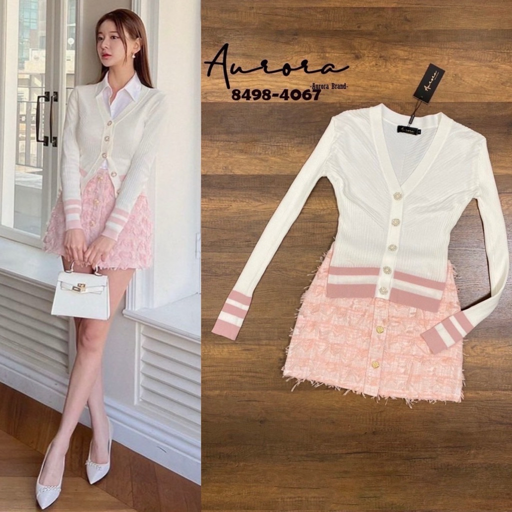 พร้อมส่ง⚡️AR8498 เสื้อไหมพรม2โทน+กระโปรง สไตล์ลูกคุณ [ SML XL ]
