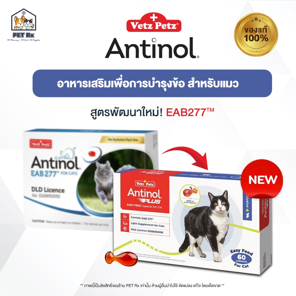 Antinol Cat [แท้💯] แพ็กเกจใหม่! EAB277 อาหารเสริมบำรุงข้อ ลดการอักเสบ สำหรับแมว