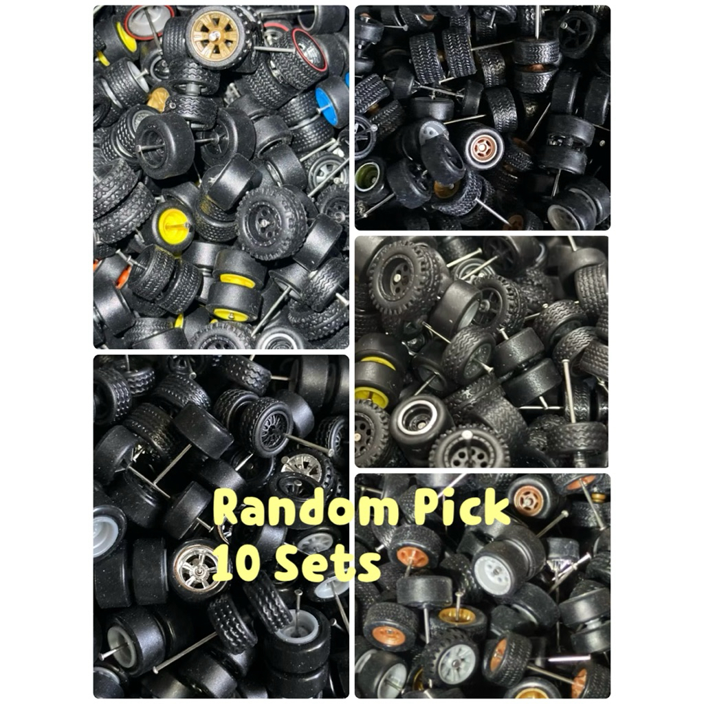 Original Hot wheels Rubber wheels (For Custom use) ล้อยาง แบบสุ่ม 10 ชุด ใส่รถได้ 10 คัน สำหรับ เปลี่ยน ใส่รถ ขนาด 1:64