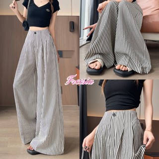 กางเกงขายาว กางเกงลายทาง ใส่ทำงานได้ งานจีบด้านหน้า ใส่ได้ทุ…