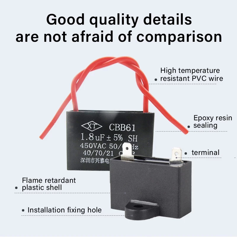 คาปาซิเตอร์ พัดลม​ มีสายไฟ ตัวเก็บประจุ Capacitor คอนเดนเซอร์พัดลม RM CBB61 1.5uF/1.8/2.0/2.5uF อะไหล่พัดลม HATARI thumbnail 3