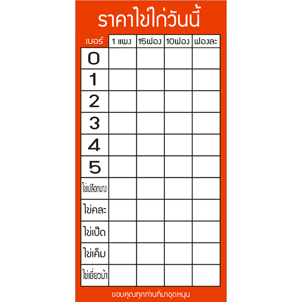 ป้ายไวนิลราคาไข่ไก่ใส่ราคาเอง  ( Light & Thin Edition )