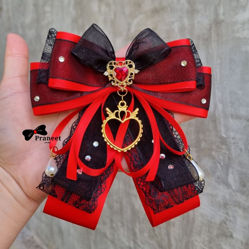 โบว์ติดผม / โบว์ติดแท่งไฟ สีแดง-ดำ