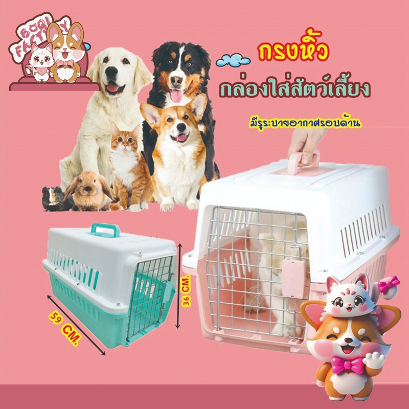 Boqi Factory กรงหิ้ว กรงเดินทาง กล่องใส่สัตว์เลี้ยง  กรงแมวกล่องใส่สัตว์เลี้ยงเดินทาง สำหรับสุนัขและแมว Dogbox2L