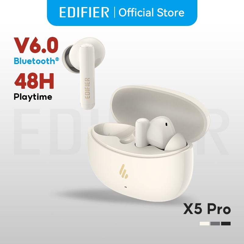 Edifier X5 Pro 2025 หูฟังบลูทูธ TWS, Bluetooth V6.0, กันน้ำ IP55, Hybrid ANC, โทรชัดเจน, เวลาเล่น 48 Hours