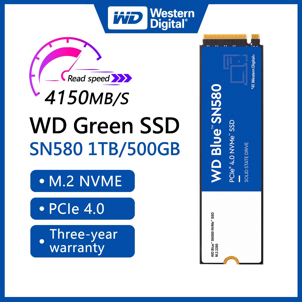 🔥WD SN580 500GB/1TB/2TB SSD WD Blue M.2 Pcie4.0 NVME Laptop/PC M.2 2280 SSD 4150MB/S（รับประกันสามปี）