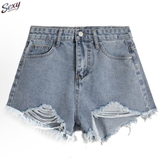 กางเกงยีนขาสั้น เอวสูง ผ้ายีนส์ ผู้หญิง กางเกงขาสั้น เกาหลี …