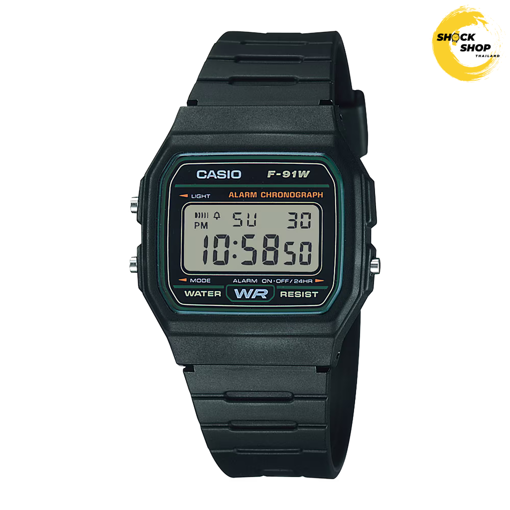 CASIO นาฬิกาข้อมือ ดิจิตอล รุ่น F-91W-3 วัสดุเรซิ่น สีดำ คาสิโอ