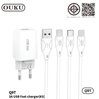 ชุดชาร์จ OUKU Q9 ชาร์จเร็ว 3A ชุดชาร์จ1USB 3A FAST CHARGE หัวชาร์จ+ สาย ยาว1เมตร สำหรับ for L/Type C/Micro
