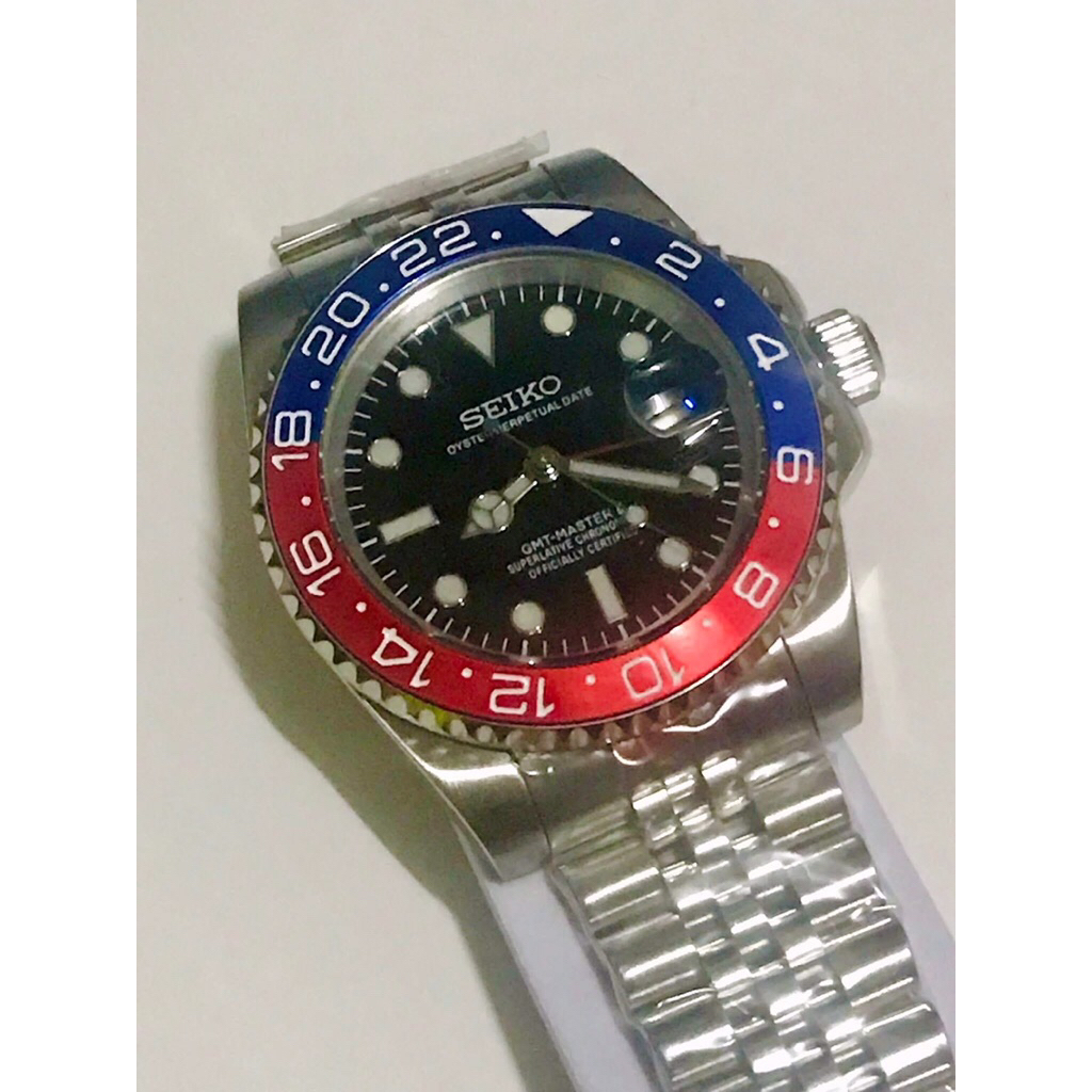 Seikomod หน้า Pepsi - GMT Watch Jubilee Straps Bezel Ceramic