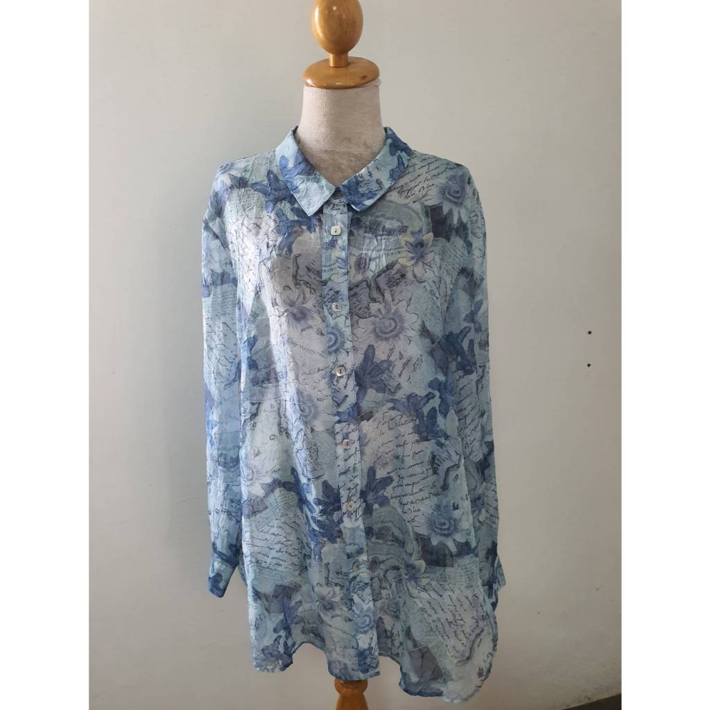 FF06572 เสื้อผ้ามือสอง ชีฟอง สีฟ้า Coldwater Creek อก 48 นิ้ว