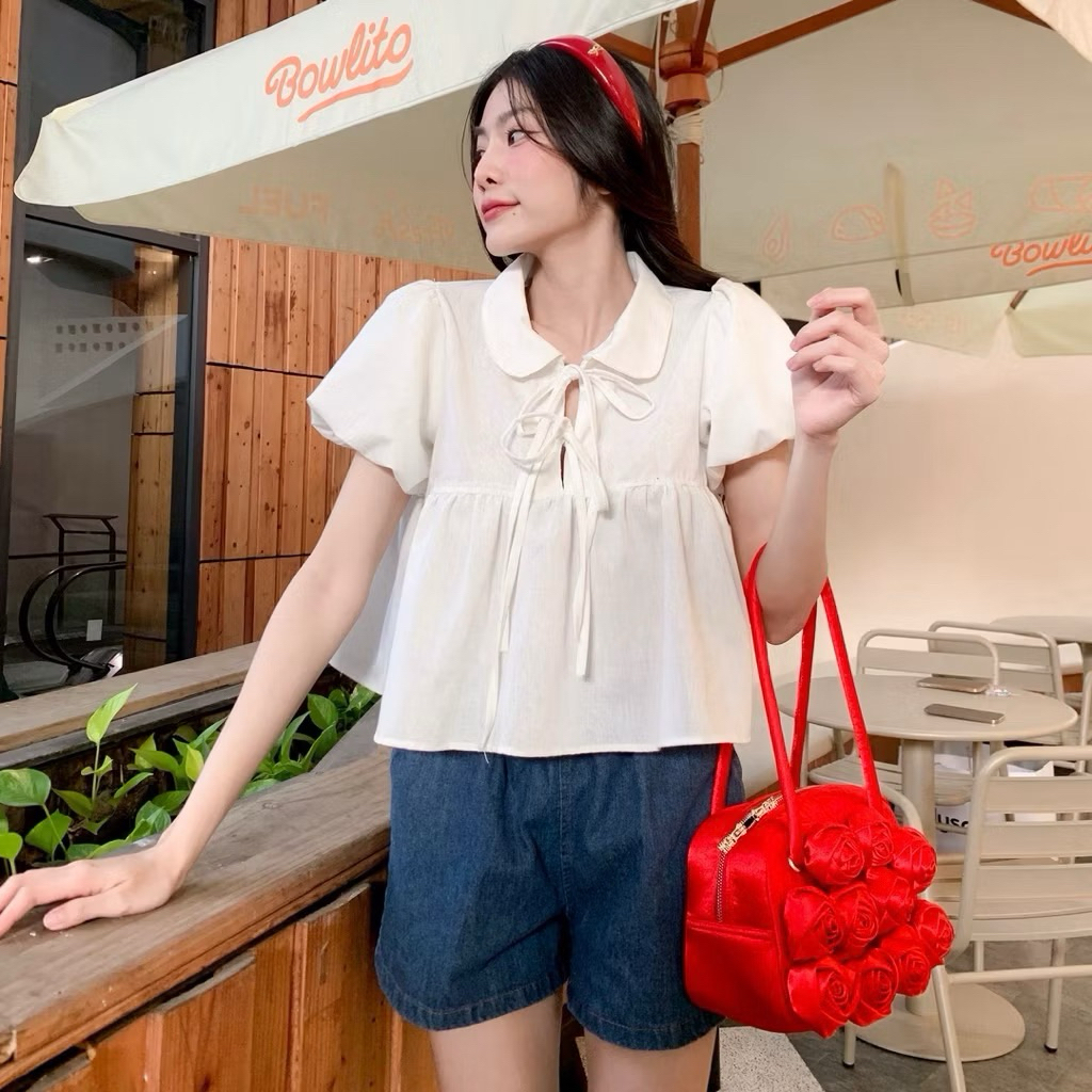 เสื้อลินินคอปกบัวDetailผูกโบว์สบายช่วงอกทรงสวยใส่สบายแมทช์ง่าย♾️ ราคา ถูกที่สุด ดีลบีเคเค แกลเลอรีภาพที่ 2