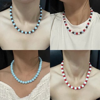 สร้อยคอลูกปัดกลม เม็ดใหญ่ Polka dot สร้อยลูกปัดอะคริลิค กลม สีสันสดใส