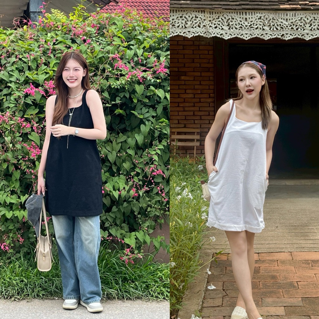 Mini dress, มินิ เดรส, เดรสสั้น,เสื้อกล้ามยาว