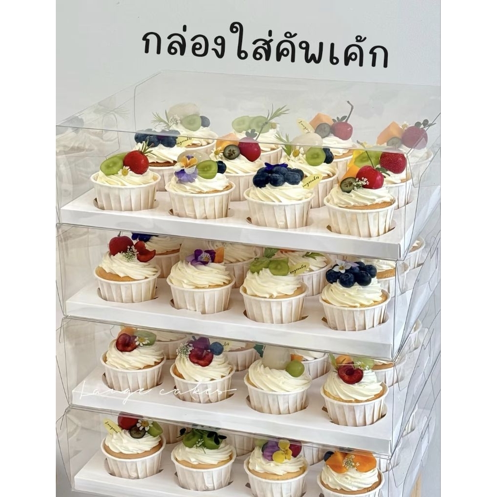 กล่องใส่คัพเค้ก5ชุด(พลาสติกใสสูง14cm) ฐานสีขาว