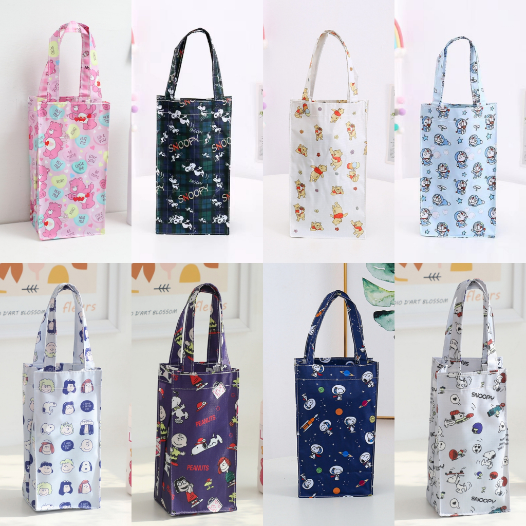 พร้อมส่ง💕 กระเป๋าถือทรงสูง ผ้ากันน้ำ กระเป๋าใส่แก้วน้ำ ร่ม ลายการ์ตูน น่ารัก  [ลายSET2]