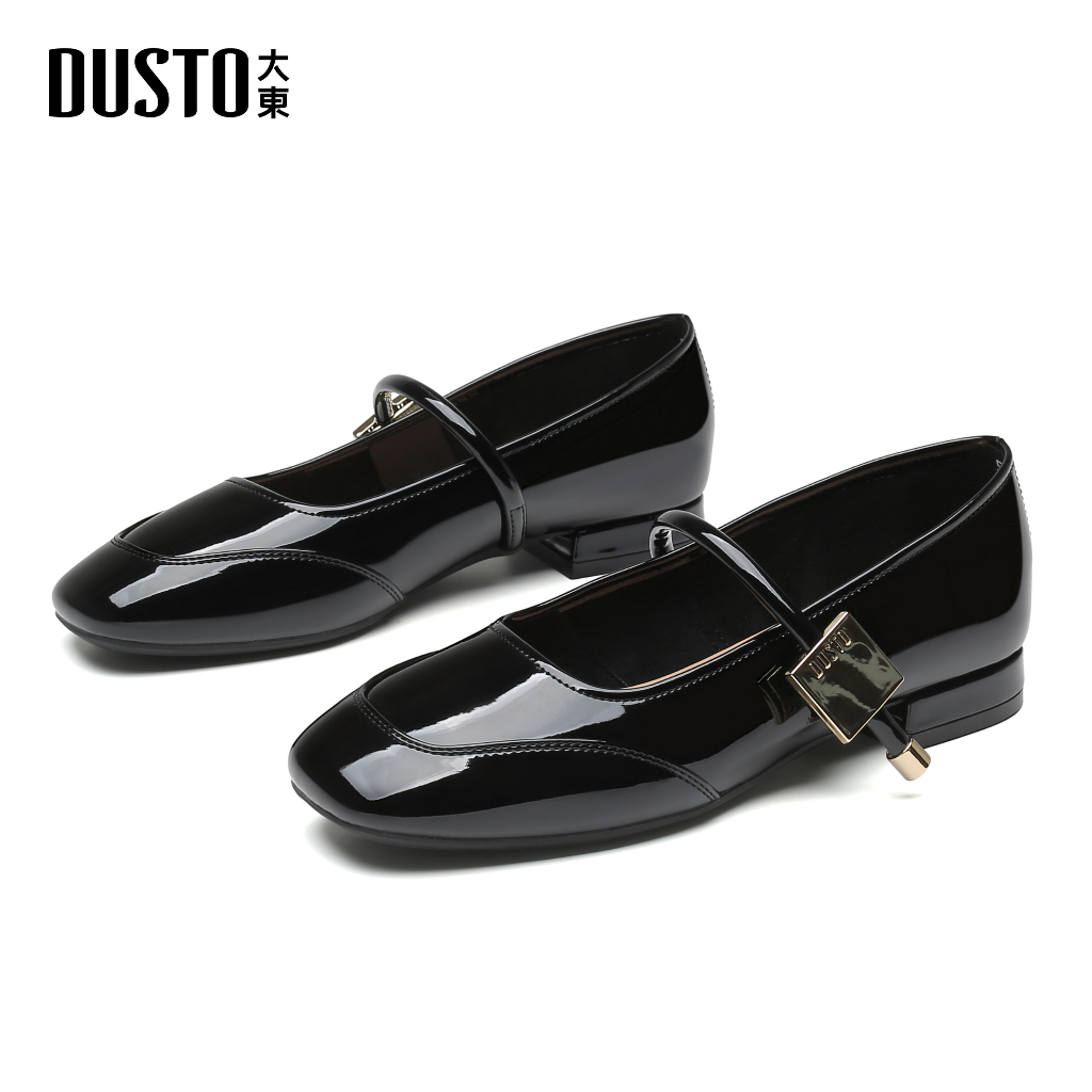 DUSTO รองเท้าแมรี่เจน รองเท้าผู้หญิงเสริมส้นหนา งานหนังแก้ว ส้นเตี้ย 2 ซม