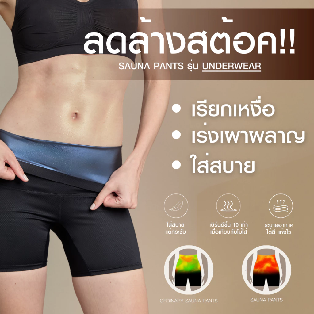 ลดล้างสต็อก!! Petchploy ซาวน่าเพชรพลอย เรียกเหงื่อ รุ่น Underwear มีเป้าในตัว และรุ่น Plus ปลายขาแคบ 1นิ้ว กระชับสัดส่วน