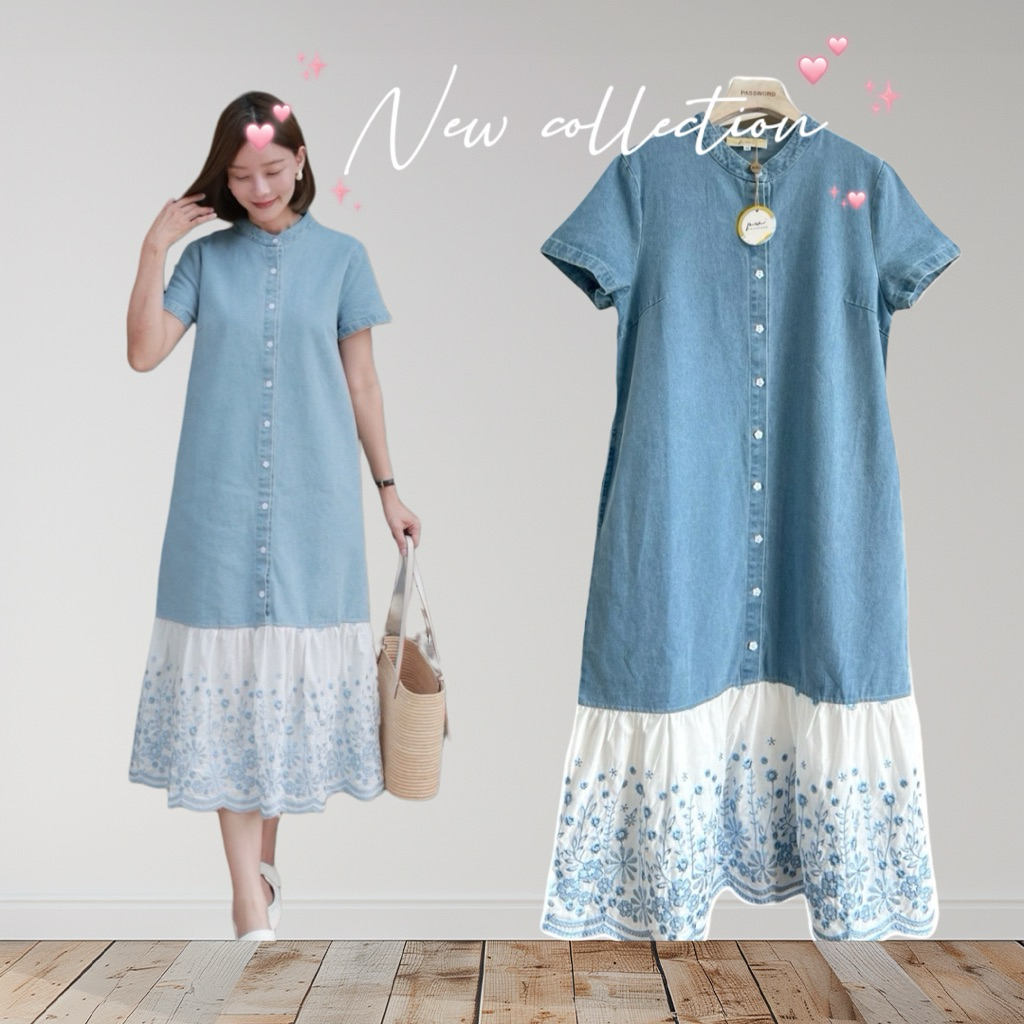 Password 6262 • เดรสผ้ายีนส์คอจีน ผ้ายีนส์อย่างดี เนื้อฟอกนุ่ม