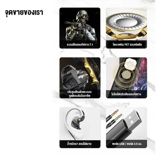BASIKE หูฟังสําหรับเล่นเกมควบคุมสาย USB ชนิดใส่ในหู 7.1ไมโครโฟนตัดเสียงรบกวน 2.5M ยาวพิเศษ หูฟังสําหรับพีซี/แล็ปท็อป