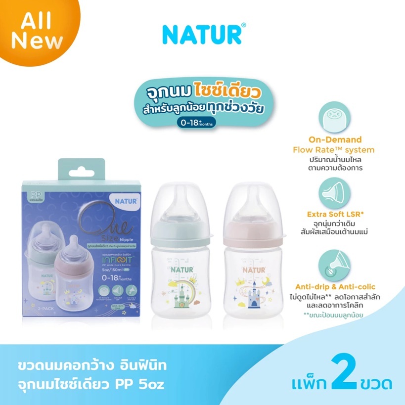 NATUR เนเจอร์ INFINIT ขวดนมอินฟินิท PP 5oz แพ็ก 2 พิมพ์ลายปราสาท