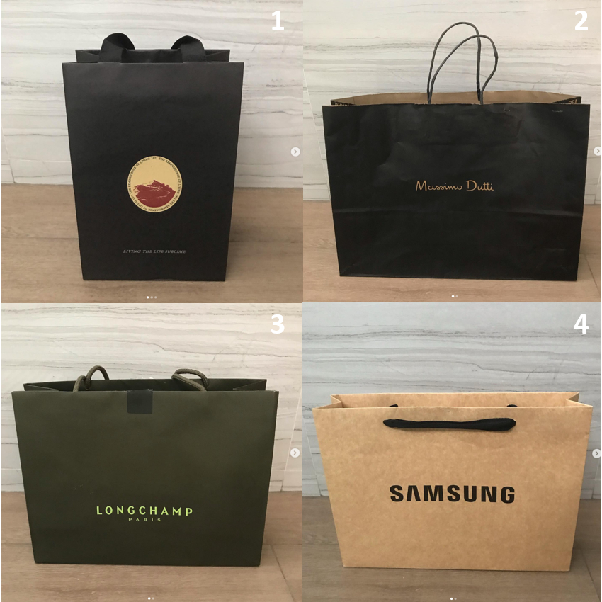 ถุงกระดาษ ถุง แบรนด์ Karmakamet , MASSIMO DUTTI , LONGCHAMP และ SAMSUNG ของแท้ สไตล์เรียบหรู ใส่ของ เครื่องสำอาง น่ารัก